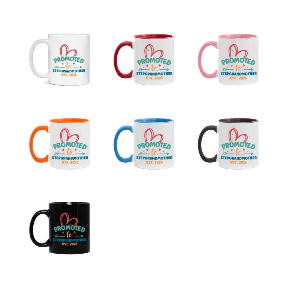 Promoted To Stepgrandmother Est. 2026 Coffee Mug – New Stepgrandmother Gift – Pregnancy Announcement Mug For New Baby