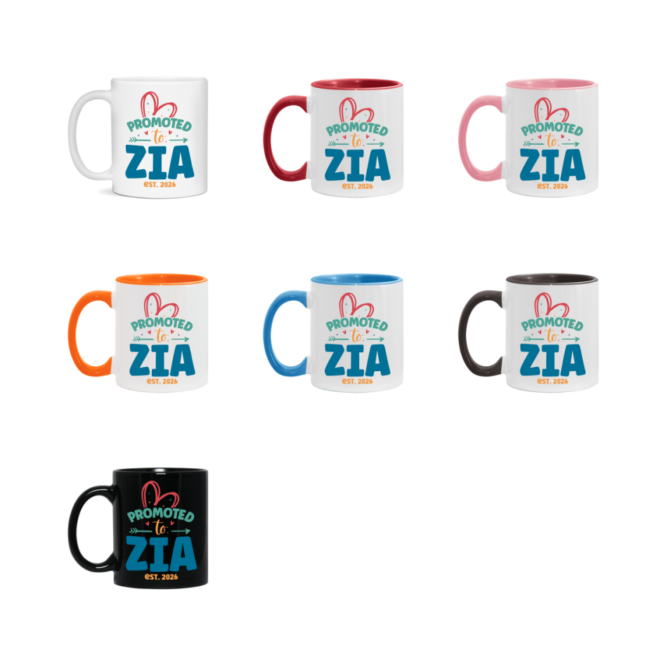 Promoted To Zia Est. 2026 Coffee Mug – New Zia Gift – Pregnancy Announcement Mug For New Baby