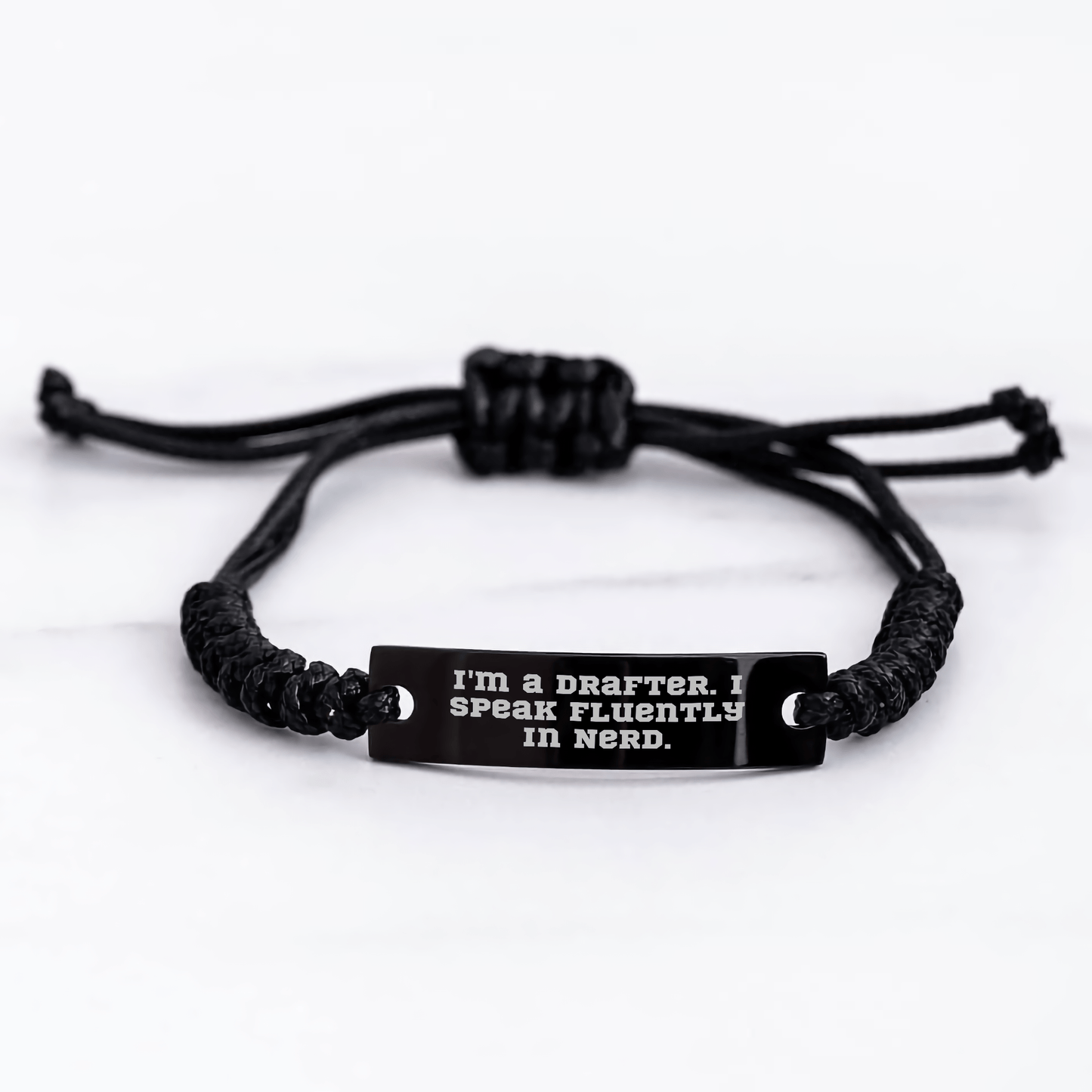 Drafter Gifts, Funny Quote, Adjustable Rope Bracelet for Men, 'I'm A Drafter. I Speak Fluently In genius.' - Unique Father's Day Unique Gifts from Friends, Coworkers, Family small / Black