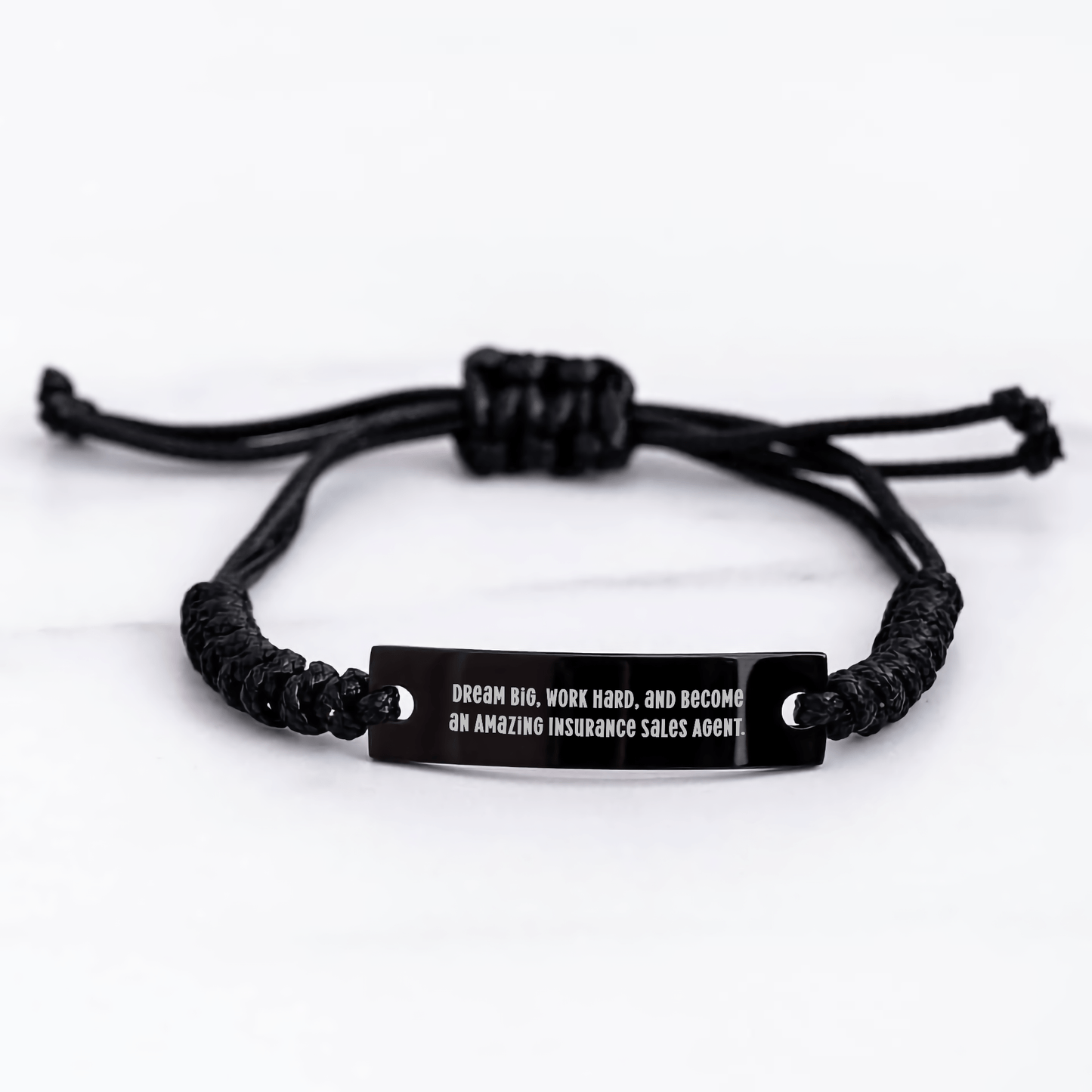Inspiring Insurance Sales Agent Rope Bracelet Gift from Friends, Coworkers, or Family for Graduation - 'Dream Big, Work Hard, And Become An Amazing Insurance Sales Agent.' small / Black
