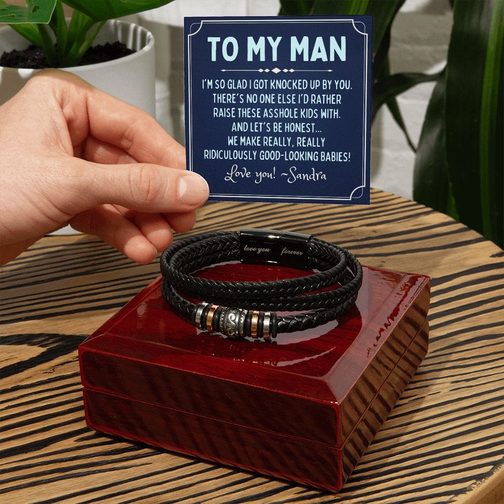 Personalized To My Man Gift - Vegan Leather Bracelet - Funny Fathers Day Gift for Husband from Wife - Gift for Boyfriend from Girlfriend