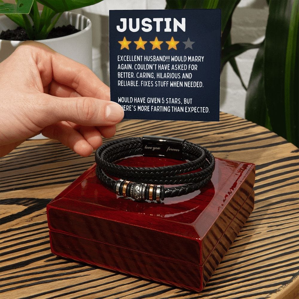 Personalized Husband Name Gift, 5 Star Rating, Vegan Leather Bracelet for Husband from Wife, Gift for Anniversary, Valentines Day, Birthday
