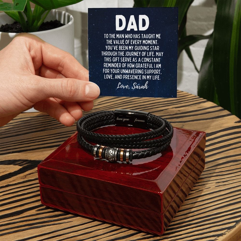 Personalized Sentimental Fathers Day Gift - Vegan Leather Bracelet for Dad - My Guiding Star - Birthday Gift from Daughter - Gift from Son