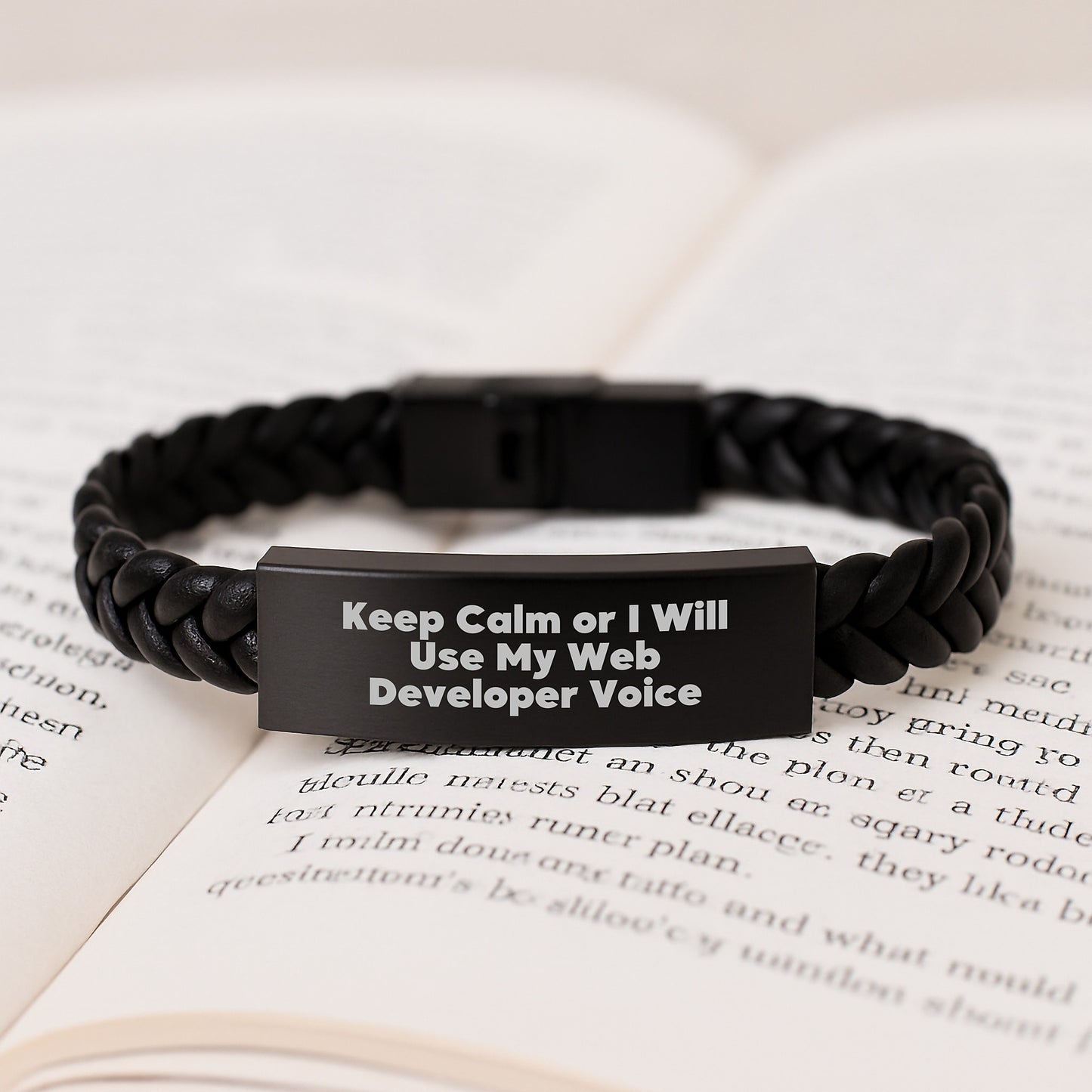 Funny Web Developer Birthday Unique Gifts from Friends, Unique Interlaced Leather Bracelet, Keep Calm Or I Will Use My Web Developer Voice - Image 3