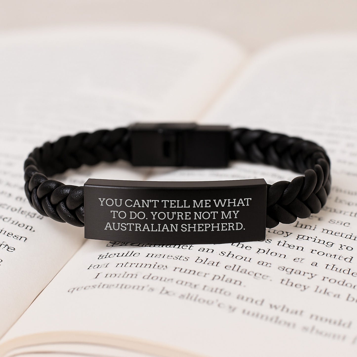 Funny Australian Shepherd Dog Gifts from Friends for Birthday Unique Interlaced Leather Bracelet with 'You Can't Tell Me What To Do. You're Not My Australian Shepherd.' Quote - Image 3