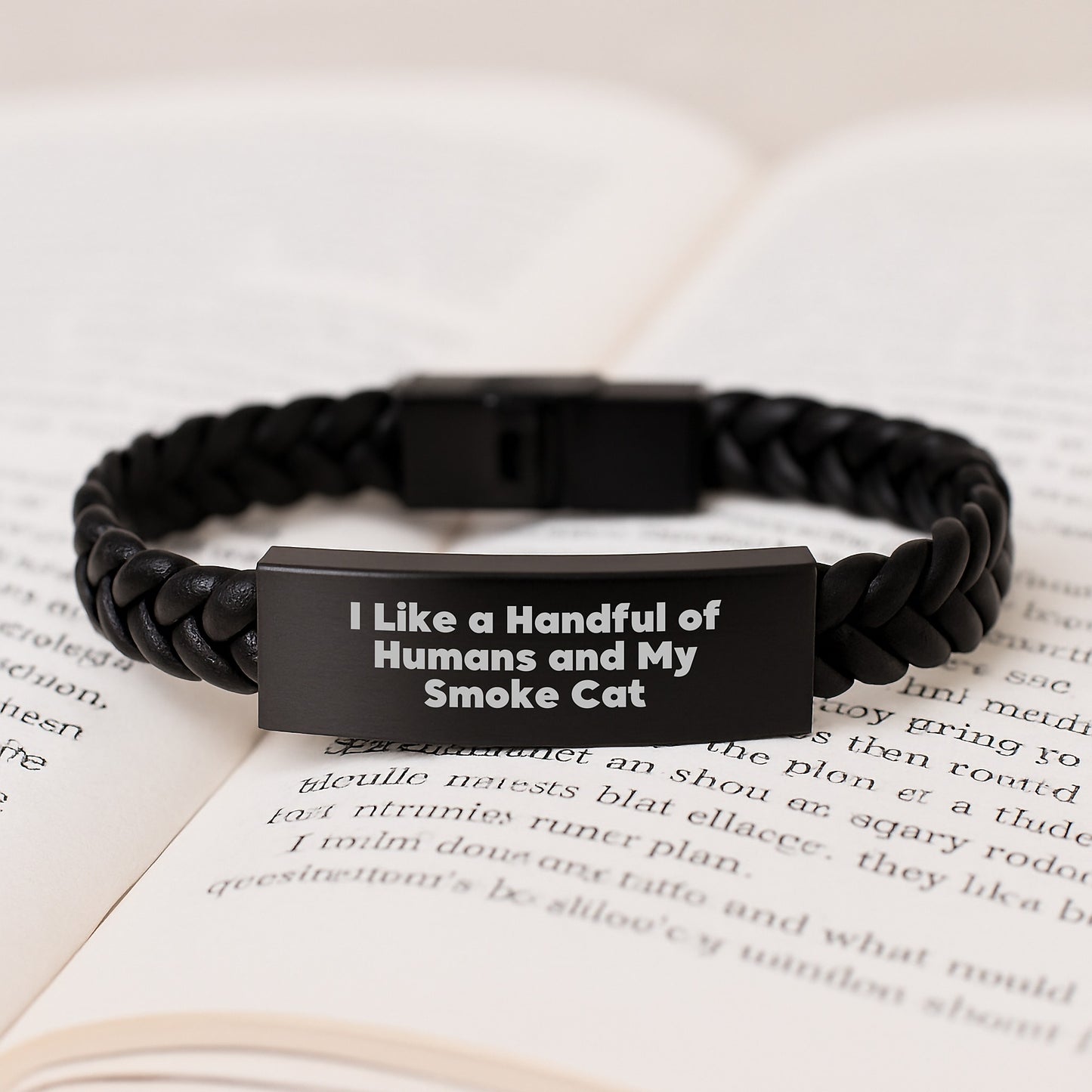 Funny Smoke Cat Gifts, Interlaced Leather Bracelet, I Like A Handful Of Humans And My Smoke Cat Quote, Birthday Unique Gifts from Friends to Smoke Cat Lovers - Image 3