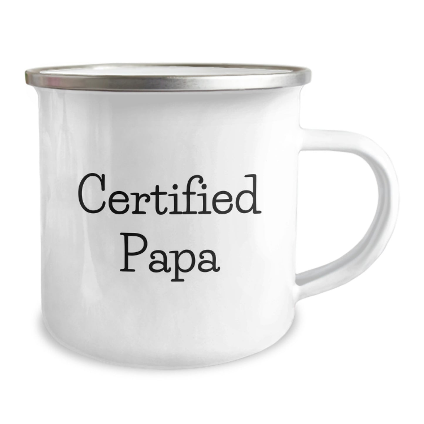 Funny Certified Papa Camping Mug Gifts for Papa's Birthday from Family, Friends, or Coworkers - 12 oz Stainless Steel with Enamel Finish, Hand Wash Recommended - 'Life Begins at the Campsite' - Image 2