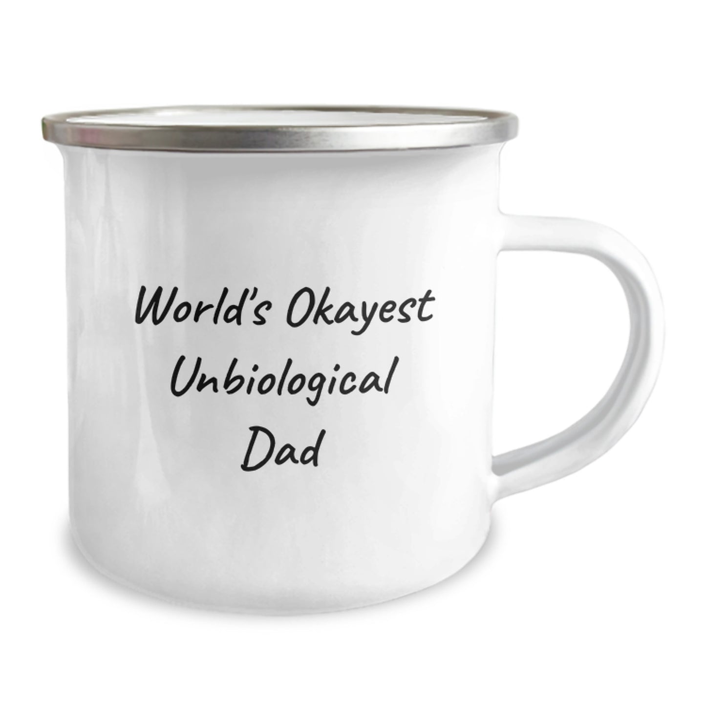Funny Unbiological Dad Gifts, Okayest Unbiological Dad Camping Mug, Birthday Unique Gifts from Friends or Family, Gifts for Unbiological Dads Men, World's Okayest Unbiological Dad Quote - Image 2