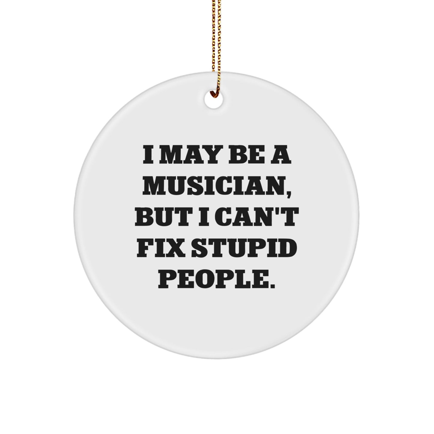 Funny Musician Gifts from Friends for Christmas - Circle Ornament with I May Be A Musician, But I Can't Fix Stupid People. Quote - Image 1