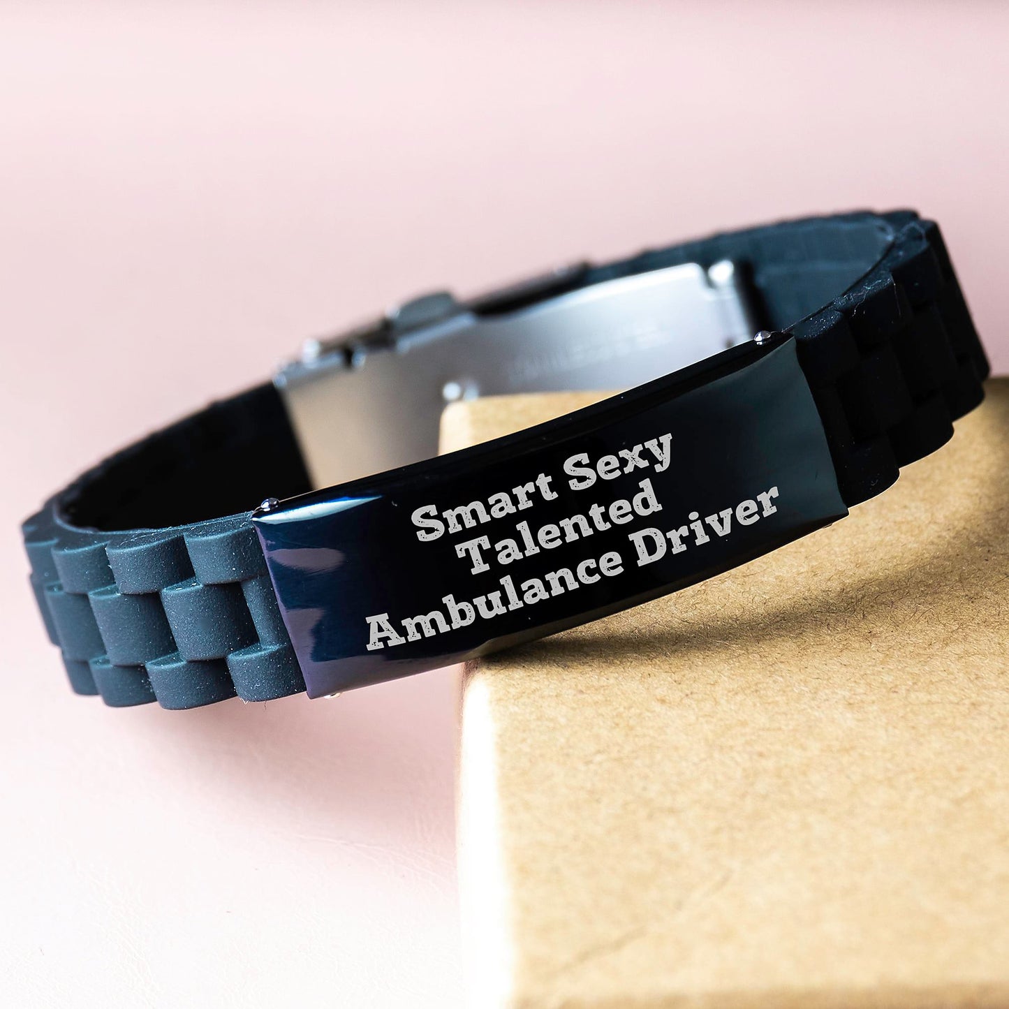 Gifts for Ambulance Driver - Funny Smart Sexy Encouragement Quote, Ambulance Driver Gifts for Men, Birthday Unique Glide lock Clasp Bracelet, Adjustable Silver Black Stainless Steel Silicone - Image 3