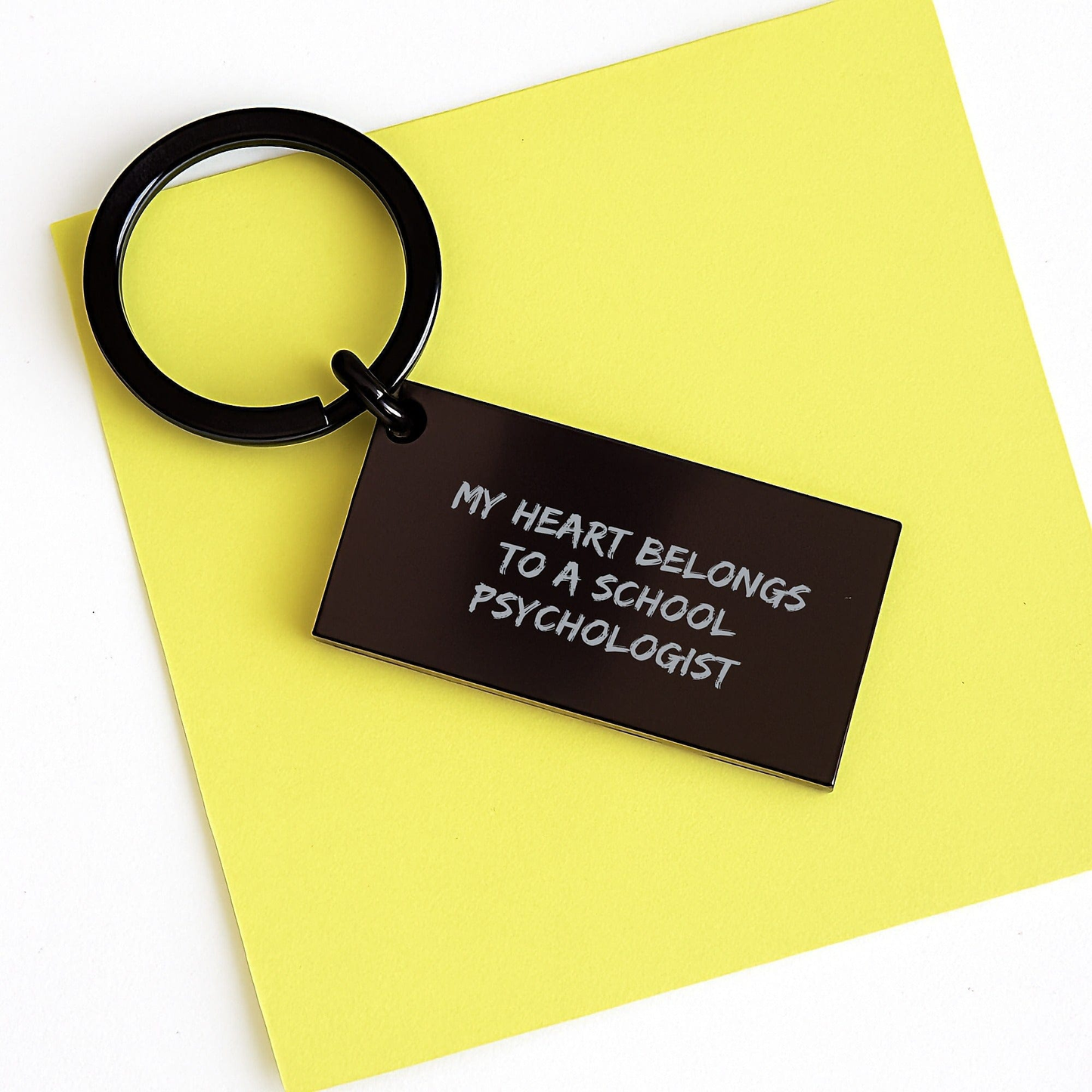 Funny School Psychologist Gifts from Friends, Inspirational Keychain for School Psychologist, Graduation Unique Gifts for Her, My Heart Belongs To A School Psychologist Engraved Keychain small / Black