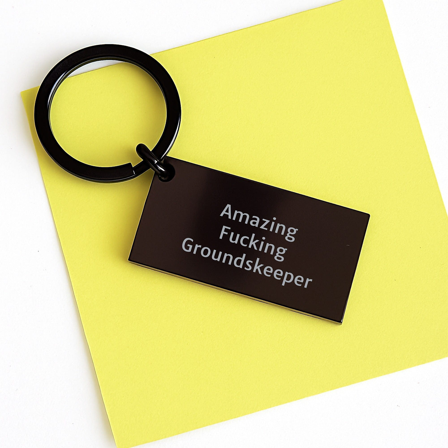Funny groundskeeper Gifts for Him, Keychain Quote 'Amazing F--king groundskeeper', Black Stainless Steel, Birthday Present from Friends or Family small / Black