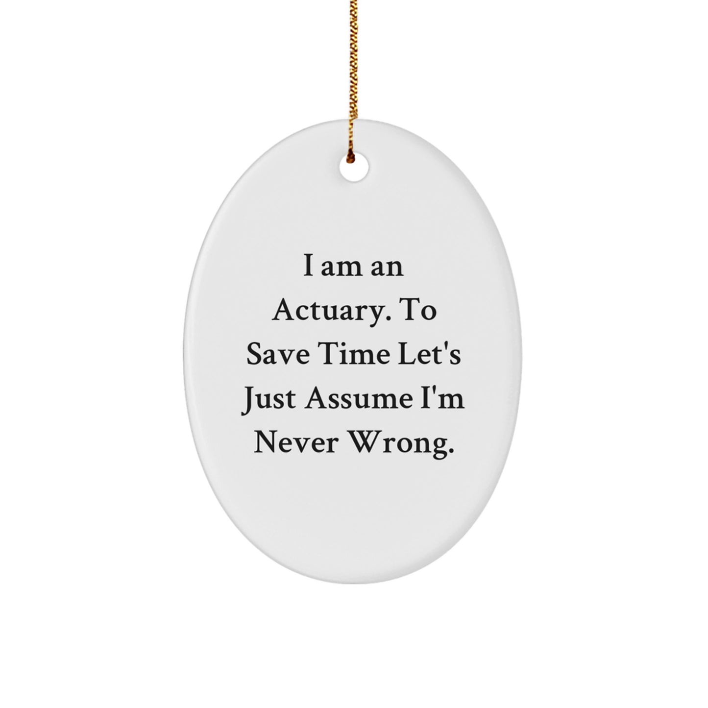 Funny Actuary Gifts, Oval Ornament, 'I Am An Actuary' Humorous Quote for Actuary Men, Christmas Unique Gifts from Friends - Image 1