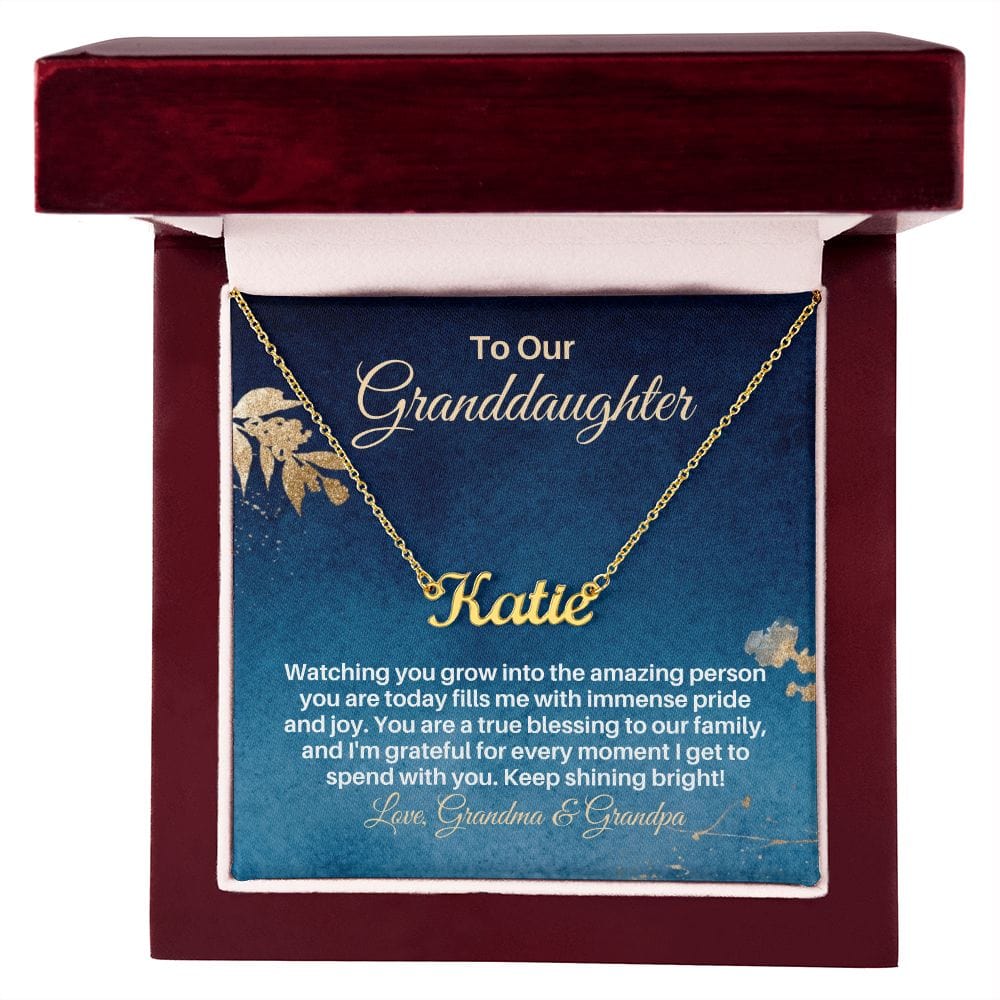 To My Granddaughter Gift - Personalized Name Necklace from Grandparents - Custom Granddaughter Gift for Birthday Graduation Christmas 18k Yellow Gold Finish / Luxury Box