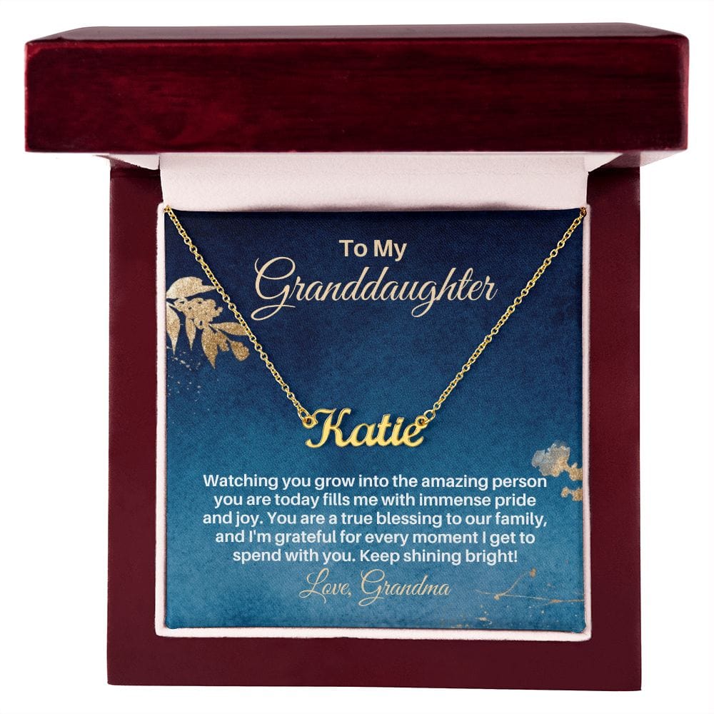 To My Granddaughter Gift - Personalized Name Necklace from Grandma - Custom Granddaughter Gift for Birthday Graduation Christmas Baptism 18k Yellow Gold Finish / Luxury Box