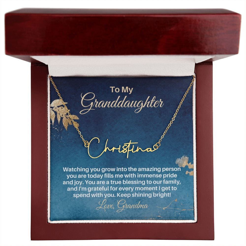 To My Granddaughter Gift - Personalized Name Necklace from Grandma - Custom Granddaughter Gift for Birthday Graduation Christmas Baptism Gold Finish Over Stainless Steel / Luxury Box