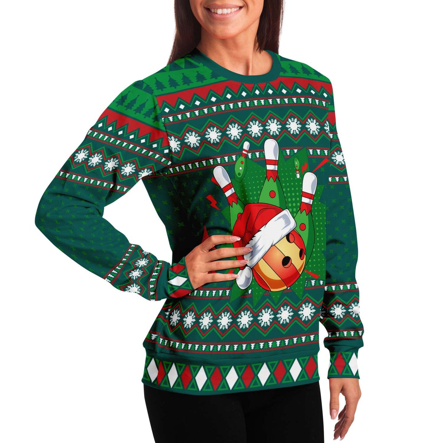 Bowling Santa Hat Shirt - Funny Bowler Ugly Christmas Sweater (Sweatshirt)