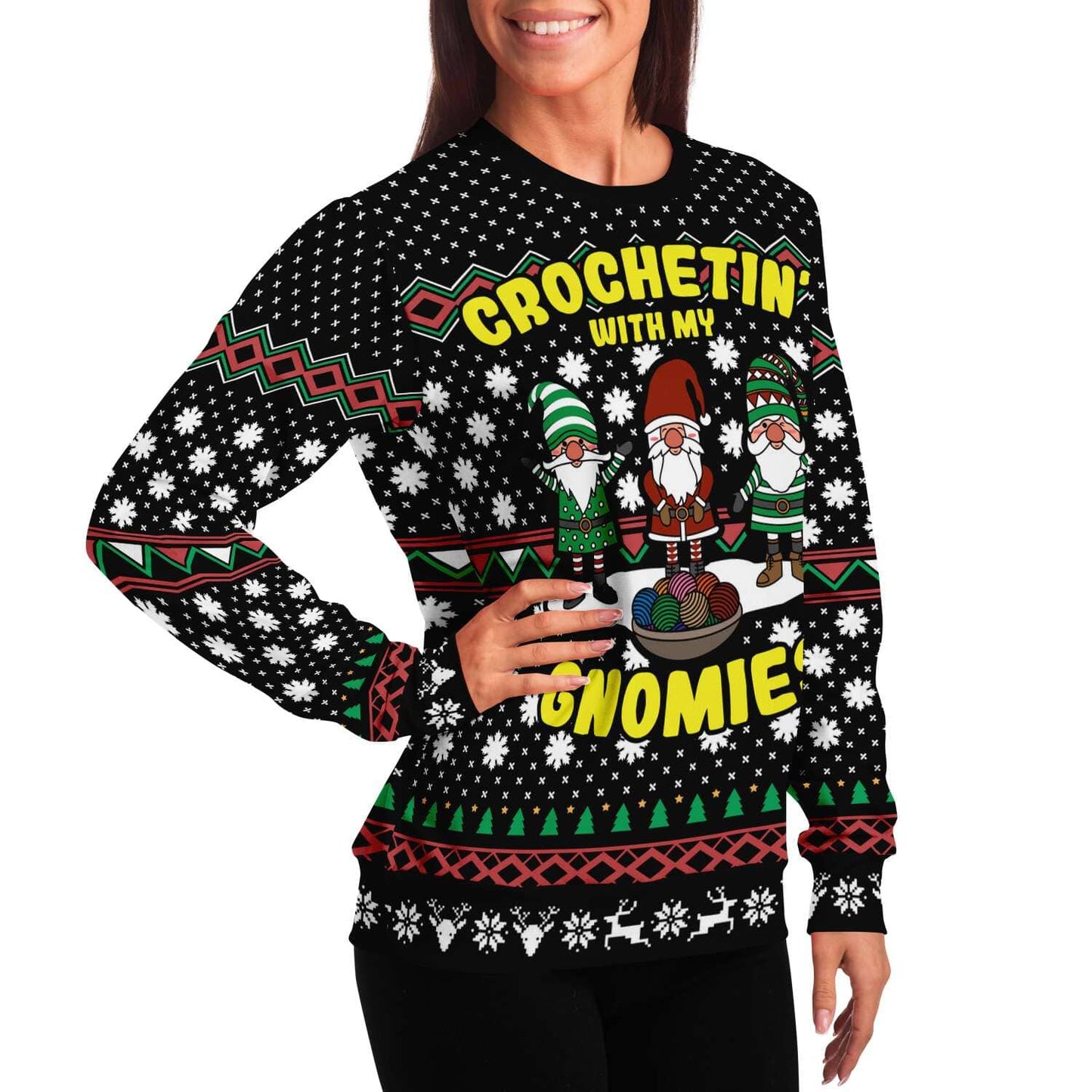 Crocheting With My Gnomies - Funny Crocheter Gift Ugly Christmas Sweater (Sweatshirt)