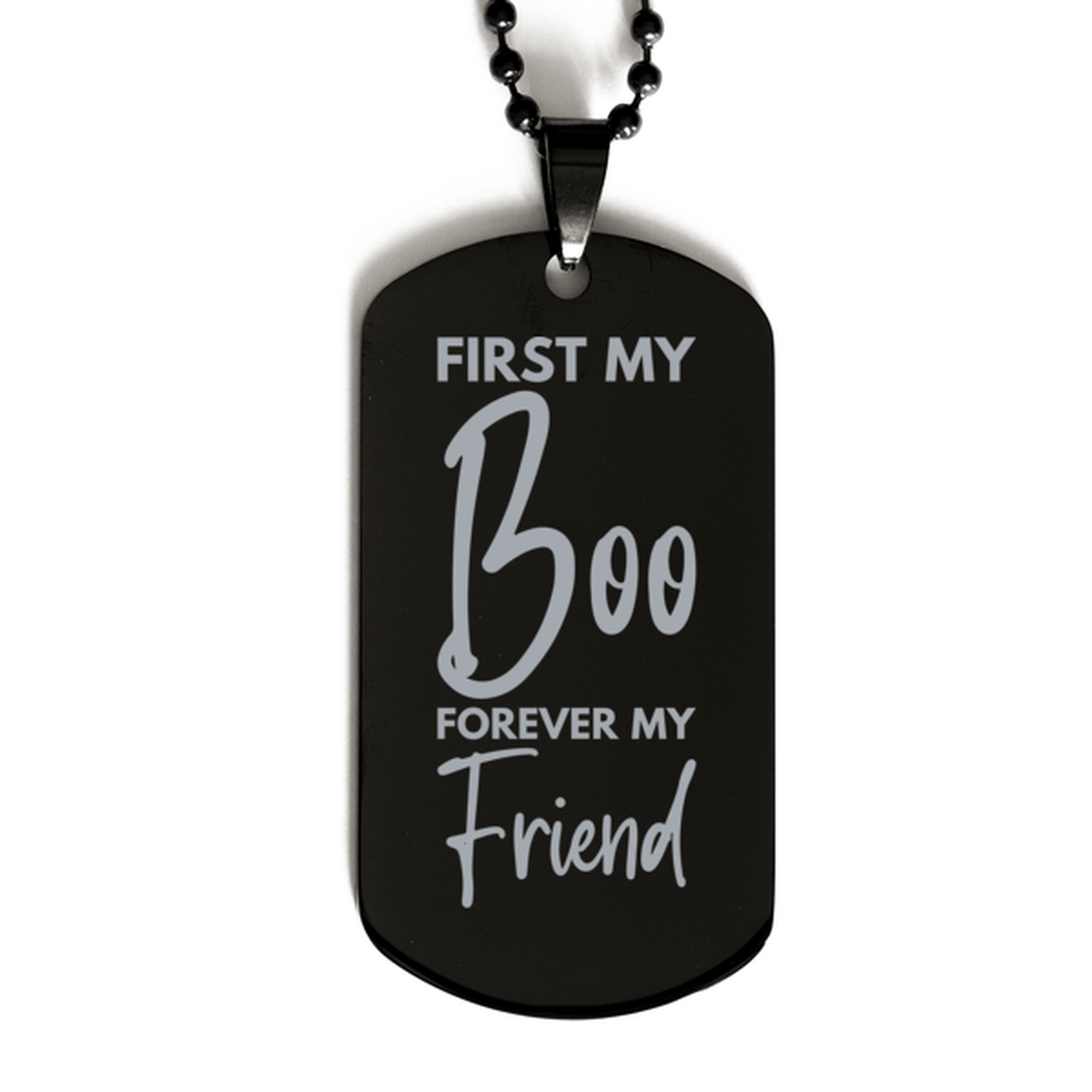 Inspirational Boo Black Dog Tag Necklace, First My Boo Forever My Friend, Best Birthday Gifts for Boo