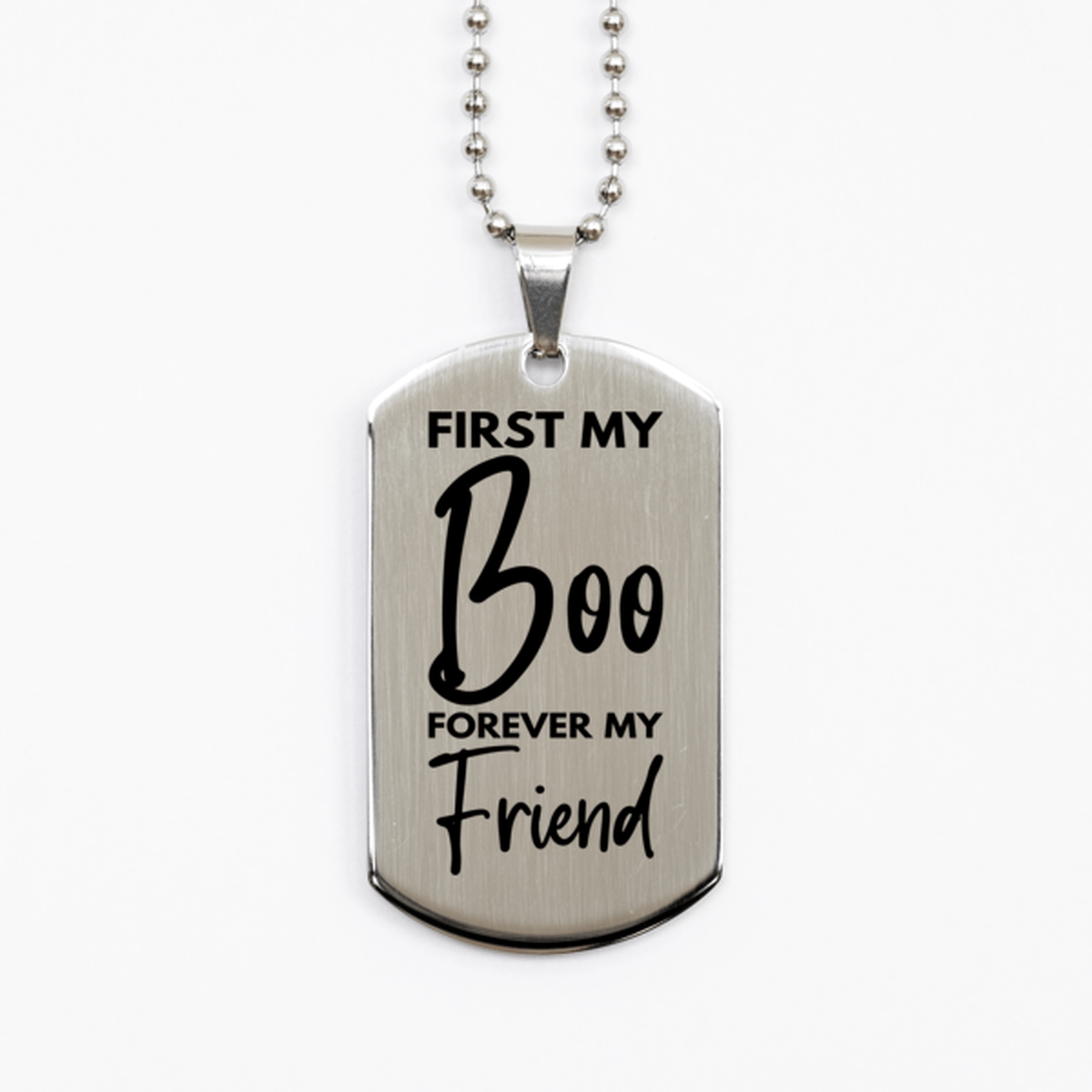 Inspirational Boo Silver Dog Tag Necklace, First My Boo Forever My Friend, Best Birthday Gifts for Boo