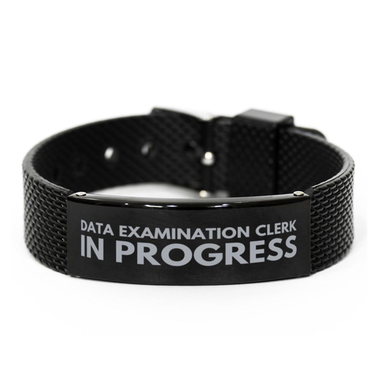 Inspirational Data Examination Clerk Black Shark Mesh Bracelet, Data Examination Clerk In Progress, Best Graduation Gifts for Students