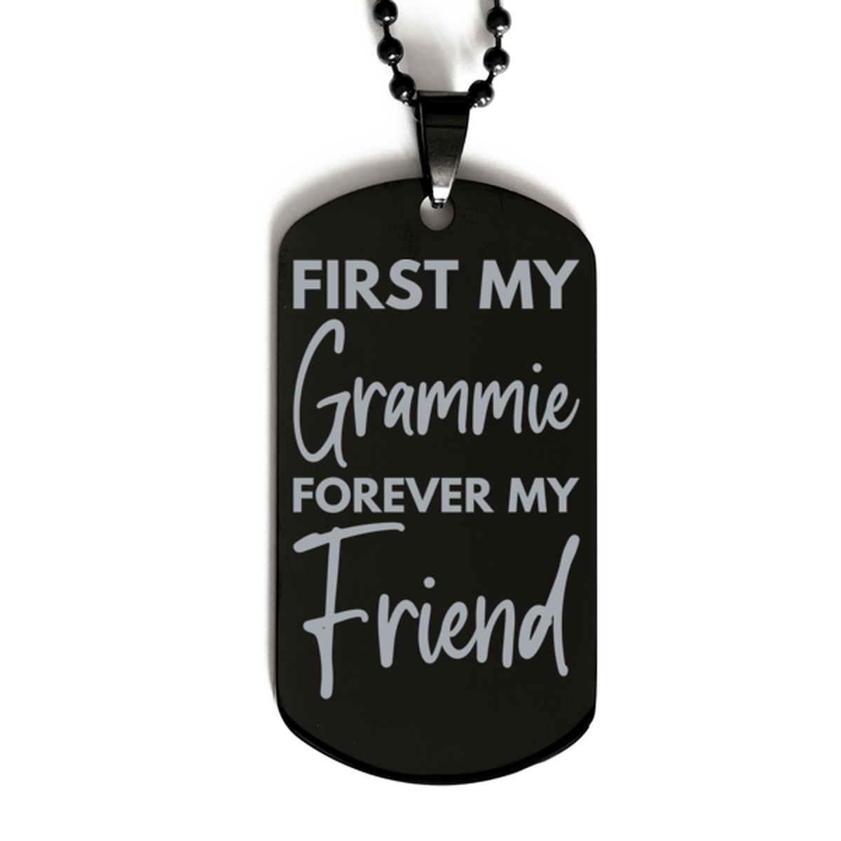 Inspirational Grammie Black Dog Tag Necklace, First My Grammie Forever My Friend, Best Birthday Gifts for Grammie