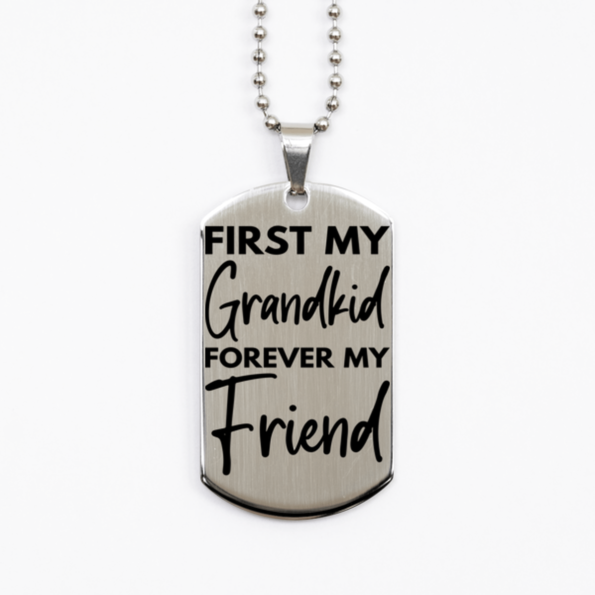 Inspirational Grandkid Silver Dog Tag Necklace, First My Grandkid Forever My Friend, Best Birthday Gifts for Grandkid