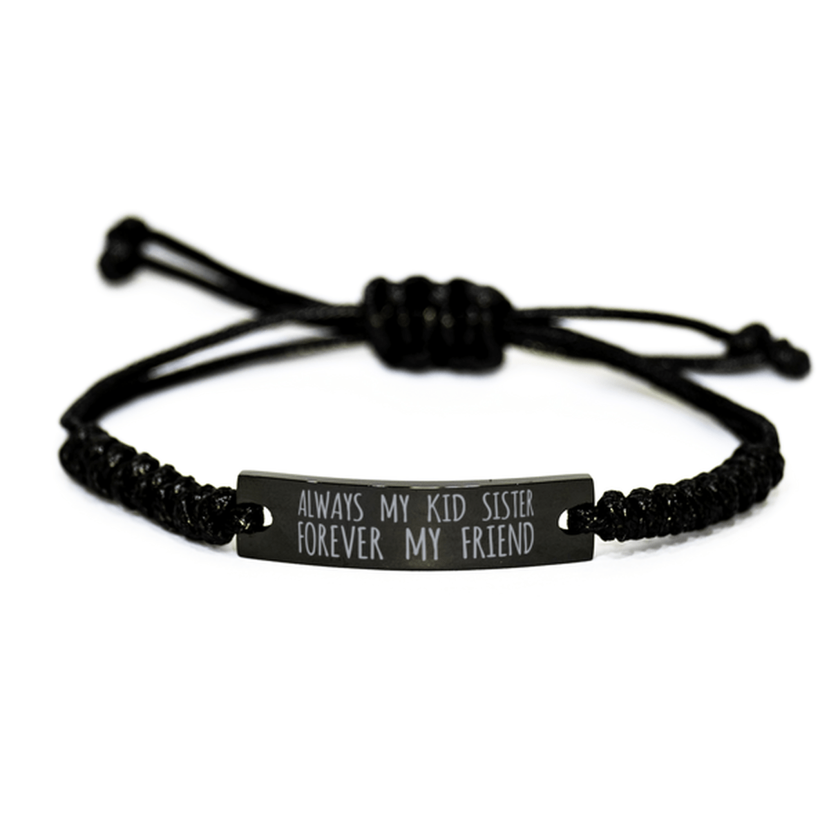 Inspirational Kid Sister Black Rope Bracelet, Always My Kid Sister Forever My Friend, Best Birthday Gifts For Family
