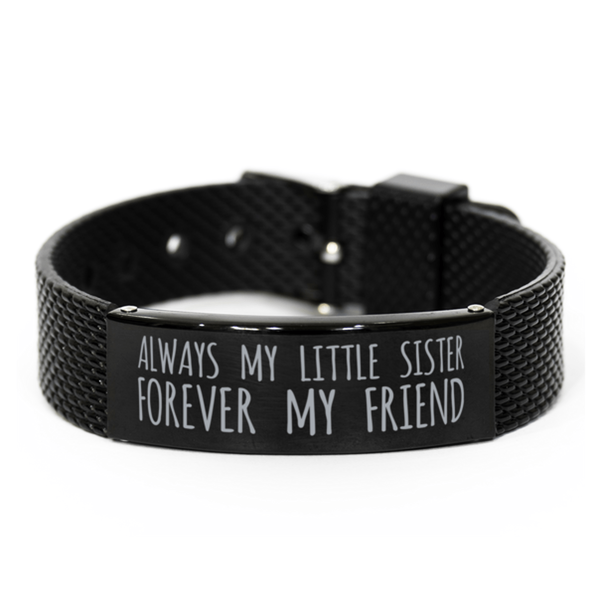 Inspirational Little Sister Black Shark Mesh Bracelet, Always My Little Sister Forever My Friend, Best Birthday Gifts for Family Friends