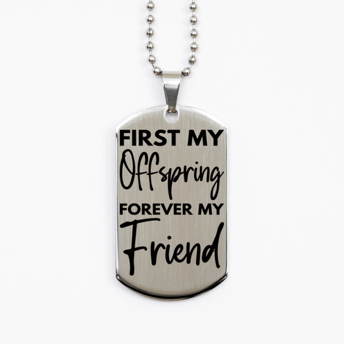 Inspirational Offspring Silver Dog Tag Necklace, First My Offspring Forever My Friend, Best Birthday Gifts for Offspring