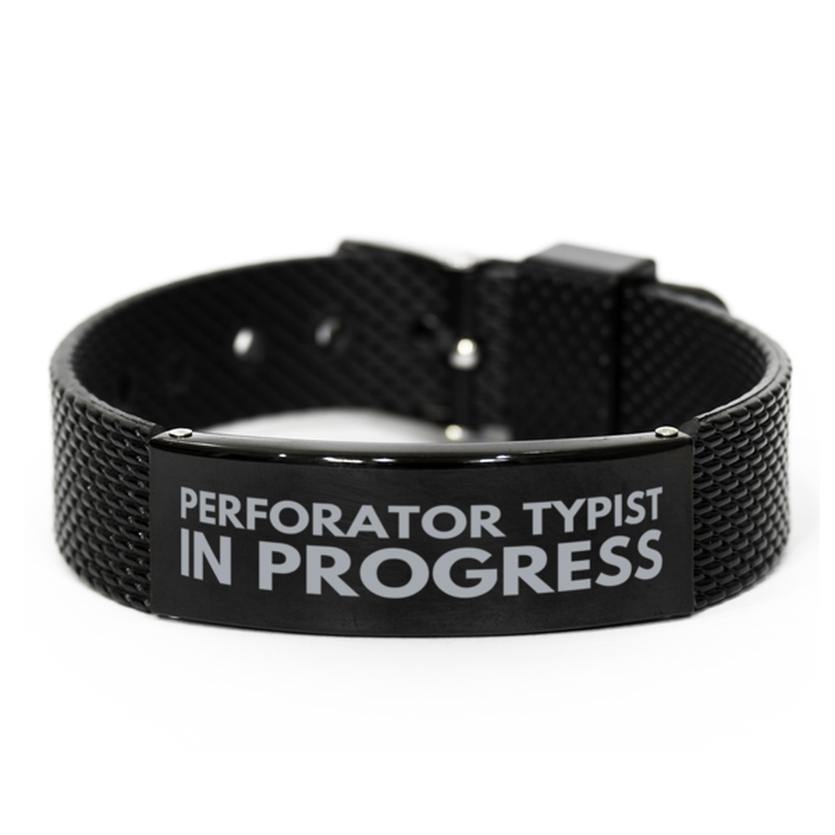 Inspirational Perforator Typist Black Shark Mesh Bracelet, Perforator Typist In Progress, Best Graduation Gifts for Students