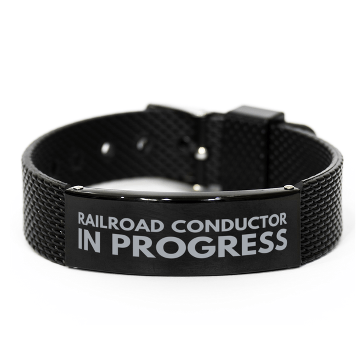 Inspirational Railroad Conductor Black Shark Mesh Bracelet, Railroad Conductor In Progress, Best Graduation Gifts for Students