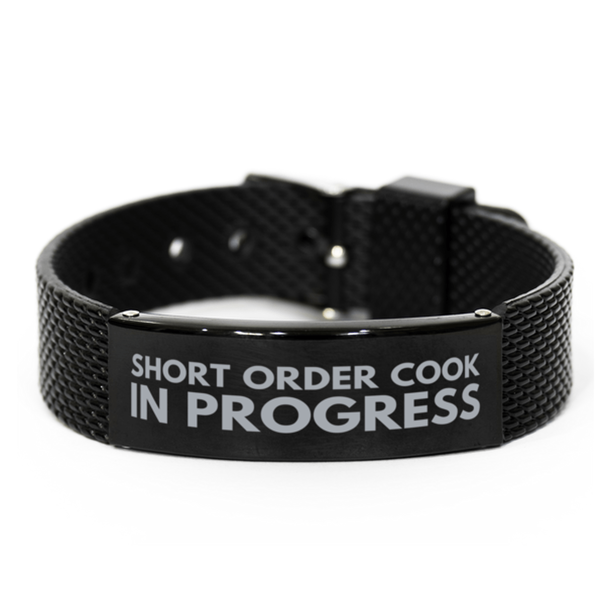 Inspirational Short Order Cook Black Shark Mesh Bracelet, Short Order Cook In Progress, Best Graduation Gifts for Students