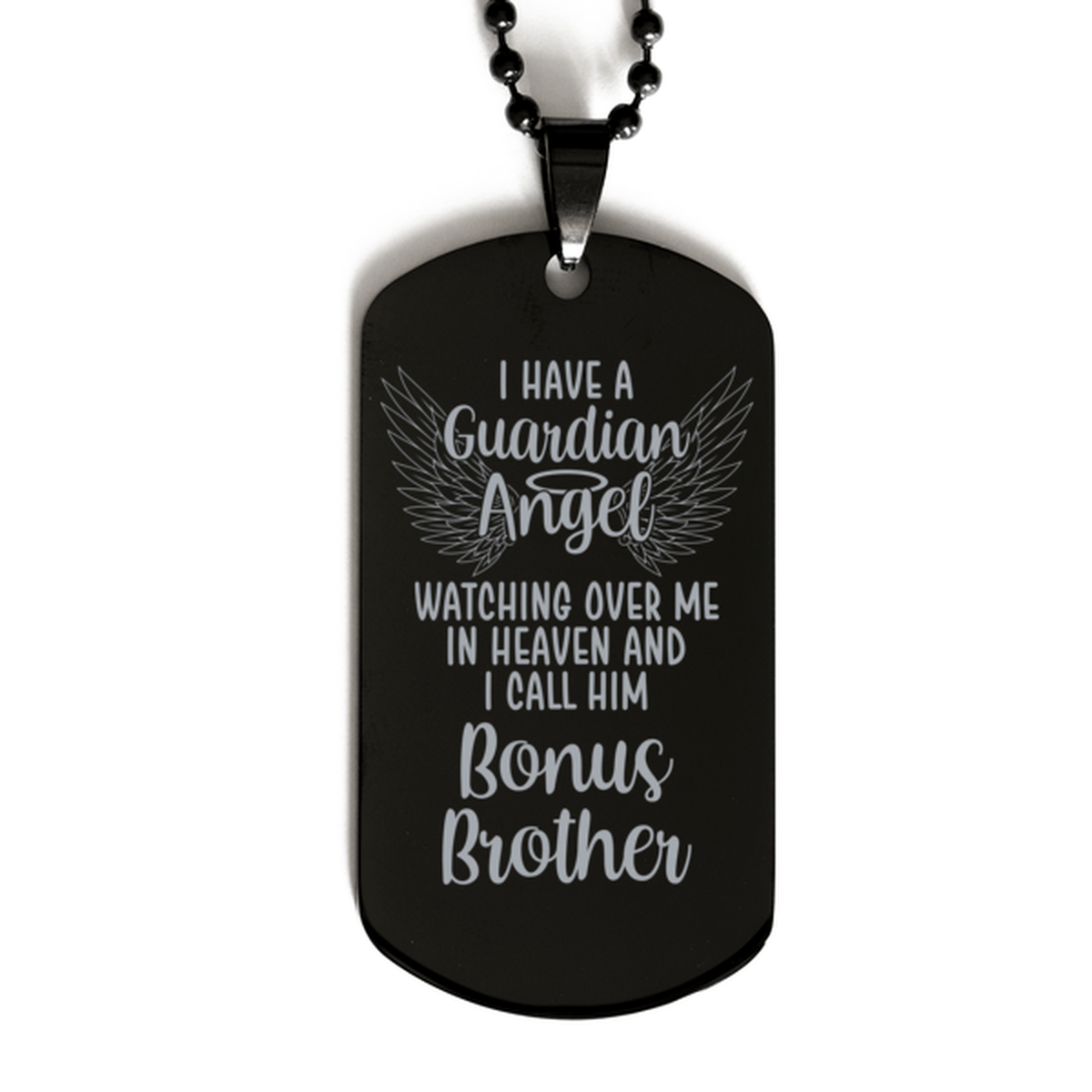 Memorial Bonus Brother Black Dog Tag Necklace, Guardian Angel Bonus Brother Gift, Loss of Bonus Brother, Bonus Brother Death, Sympathy Gift