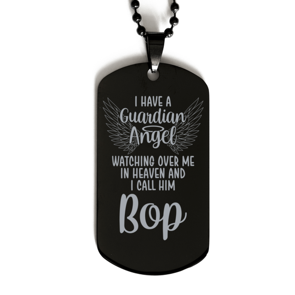 Memorial Bop Black Dog Tag Necklace, Guardian Angel Bop Gift, Loss of Bop, Bop Death, Sympathy Gift