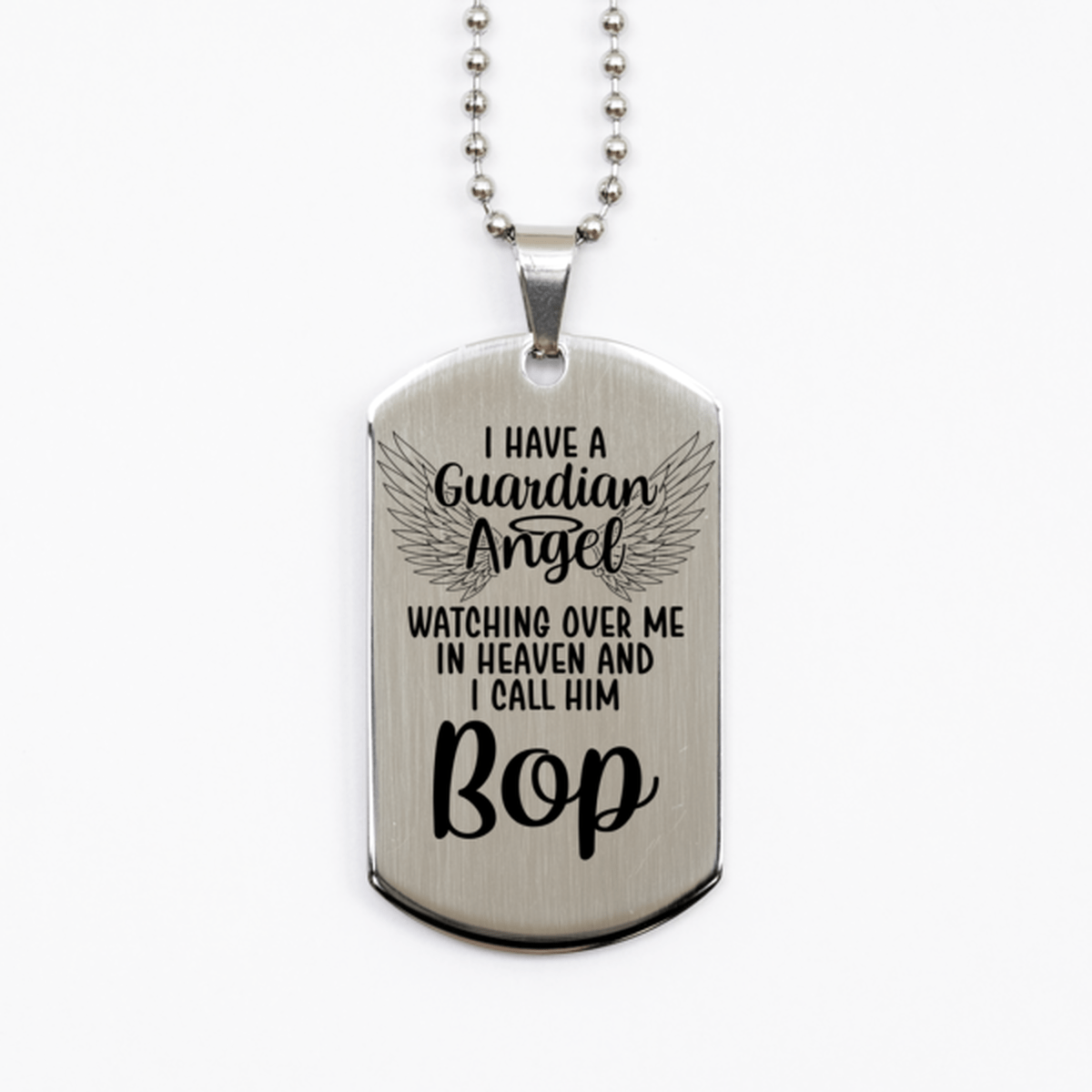Memorial Bop Silver Dog Tag Necklace, Guardian Angel Bop Gift, Loss of Bop, Bop Death, Sympathy Gift