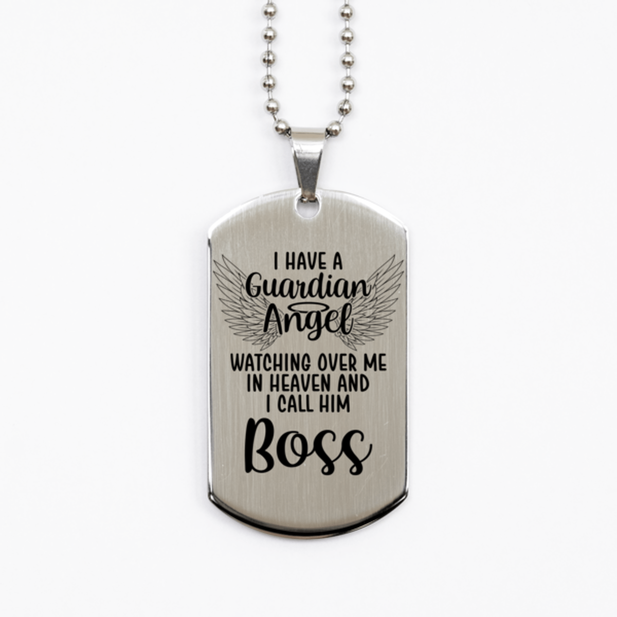 Memorial Boss Silver Dog Tag Necklace, Guardian Angel Boss Gift, Loss of Boss, Boss Death, Sympathy Gift