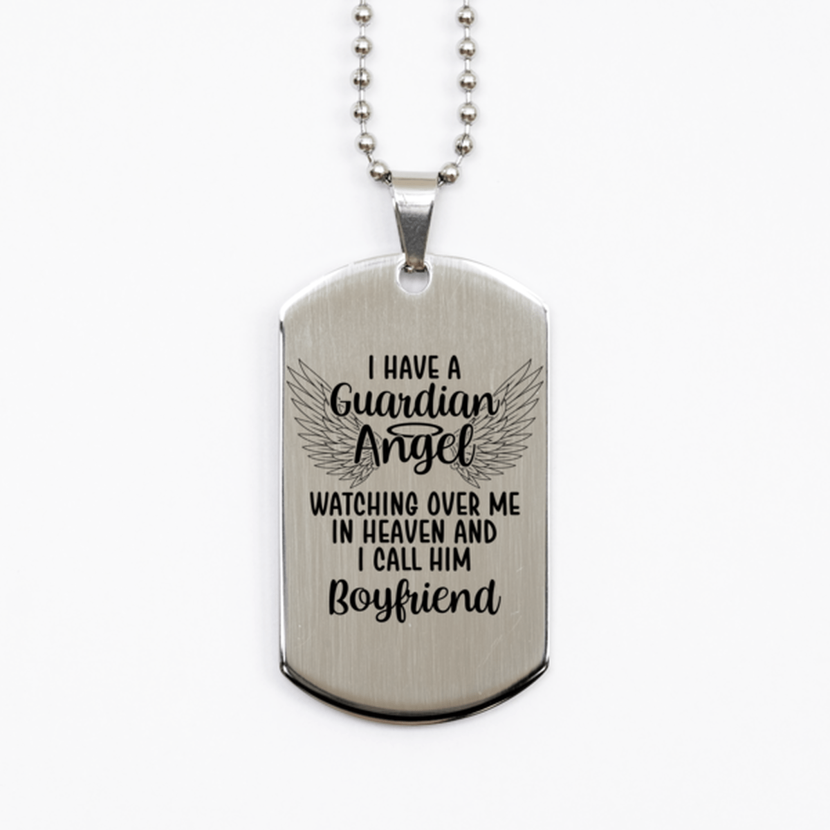 Memorial Boyfriend Silver Dog Tag Necklace, Guardian Angel Boyfriend Gift, Loss of Boyfriend, Boyfriend Death, Sympathy Gift