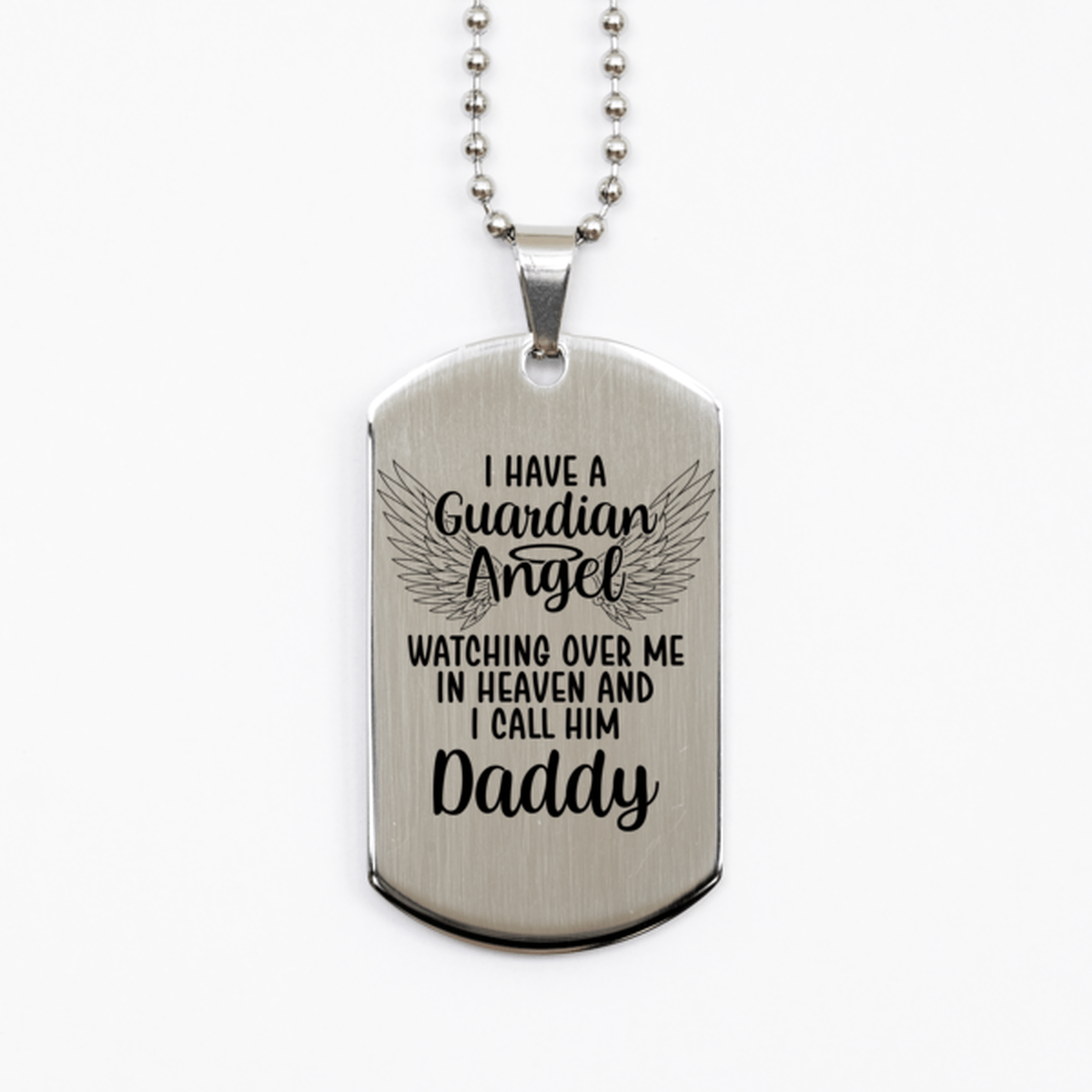 Memorial Daddy Silver Dog Tag Necklace, Guardian Angel Daddy Gift, Loss of Daddy, Daddy Death, Sympathy Gift