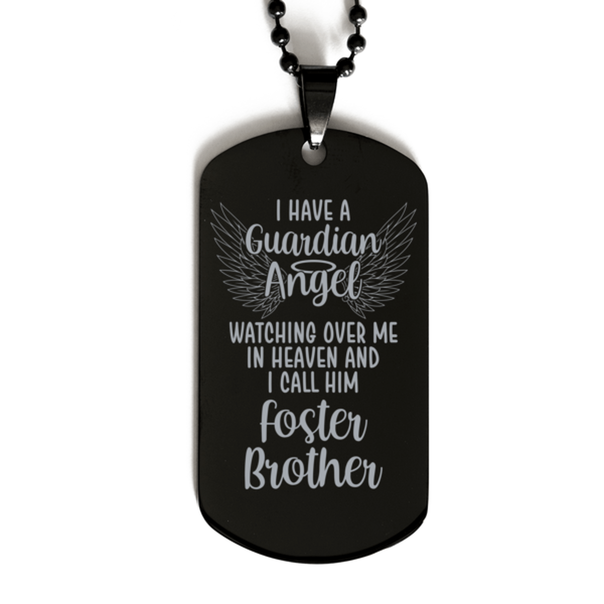 Memorial Foster Brother Black Dog Tag Necklace, Guardian Angel Foster Brother Gift, Loss of Foster Brother, Foster Brother Death, Sympathy Gift
