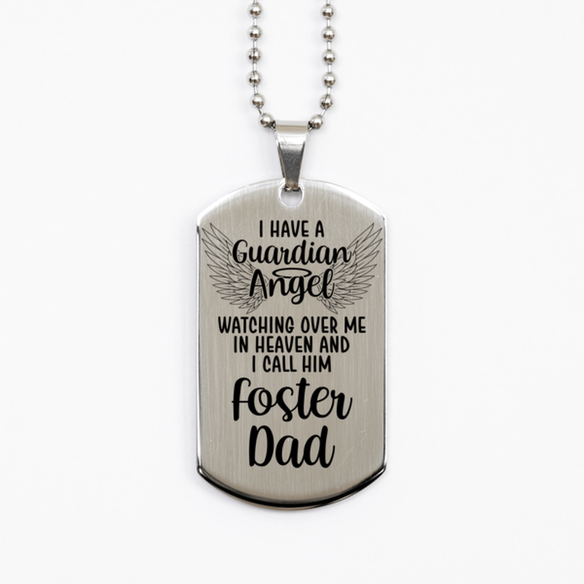 Memorial Foster Dad Silver Dog Tag Necklace, Guardian Angel Foster Dad Gift, Loss of Foster Dad, Foster Dad Death, Sympathy Gift