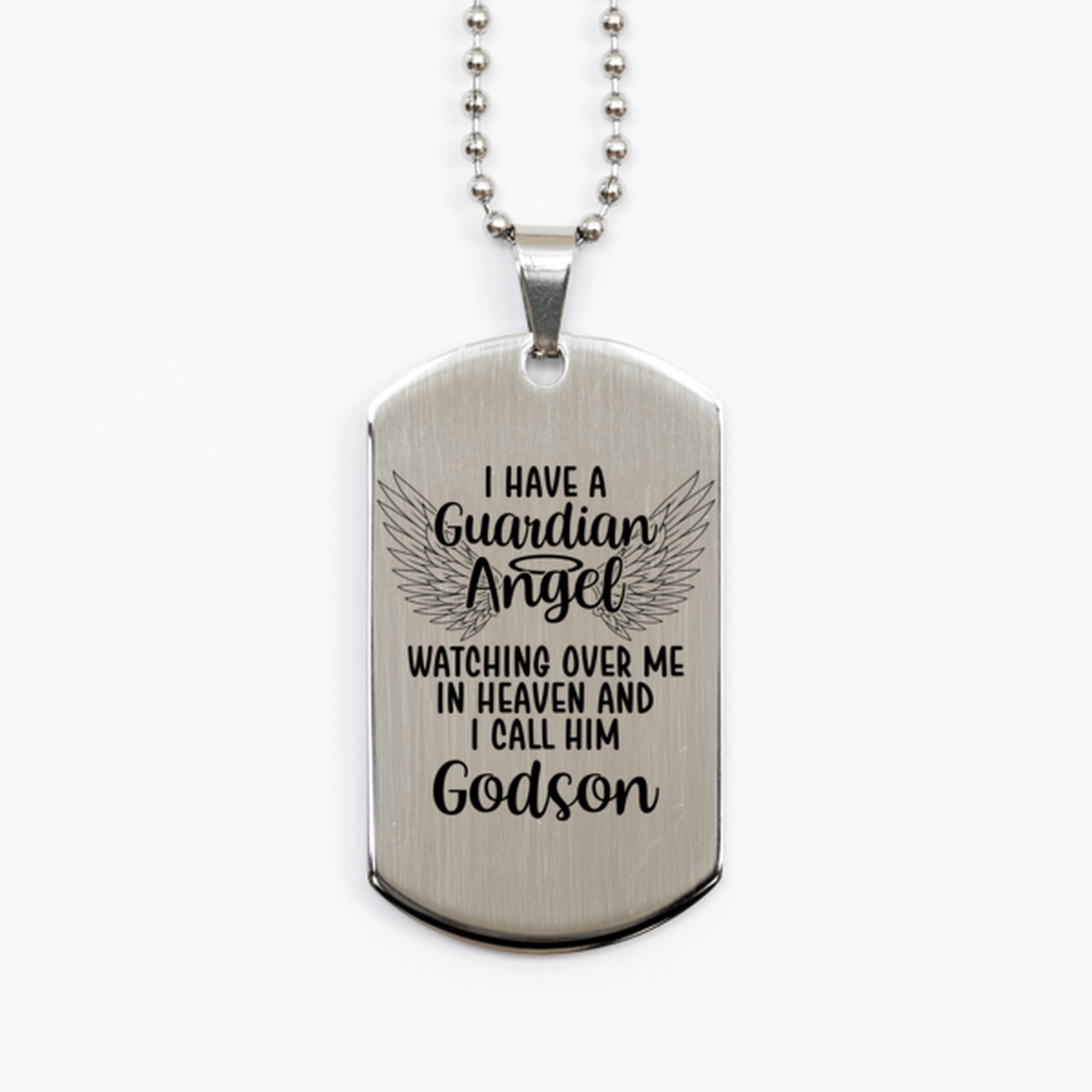 Memorial Godson Silver Dog Tag Necklace, Guardian Angel Godson Gift, Loss of Godson, Godson Death, Sympathy Gift