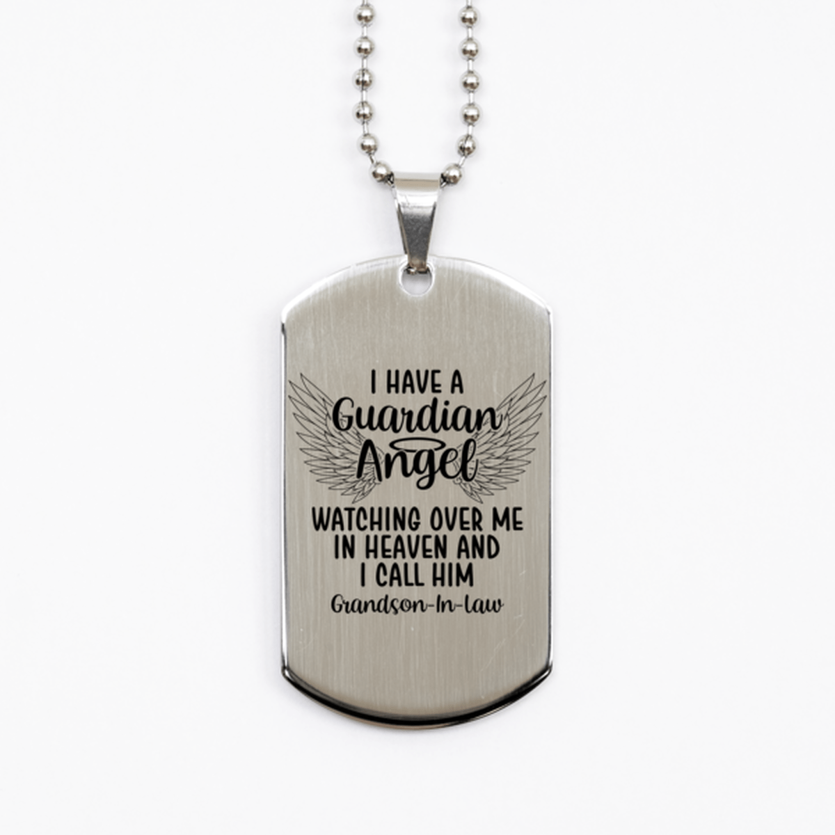 Memorial Grandson-In-Law Silver Dog Tag Necklace, Guardian Angel Grandson-In-Law Gift, Loss of Grandson-In-Law, Grandson-In-Law Death, Sympathy Gift