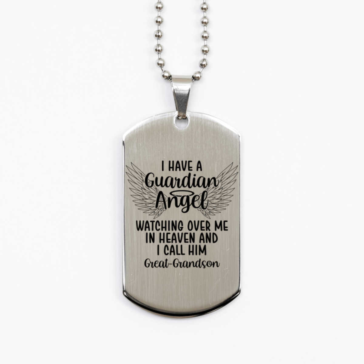 Memorial Great-Grandson Silver Dog Tag Necklace, Guardian Angel Great-Grandson Gift, Loss of Great-Grandson, Great-Grandson Death, Sympathy Gift