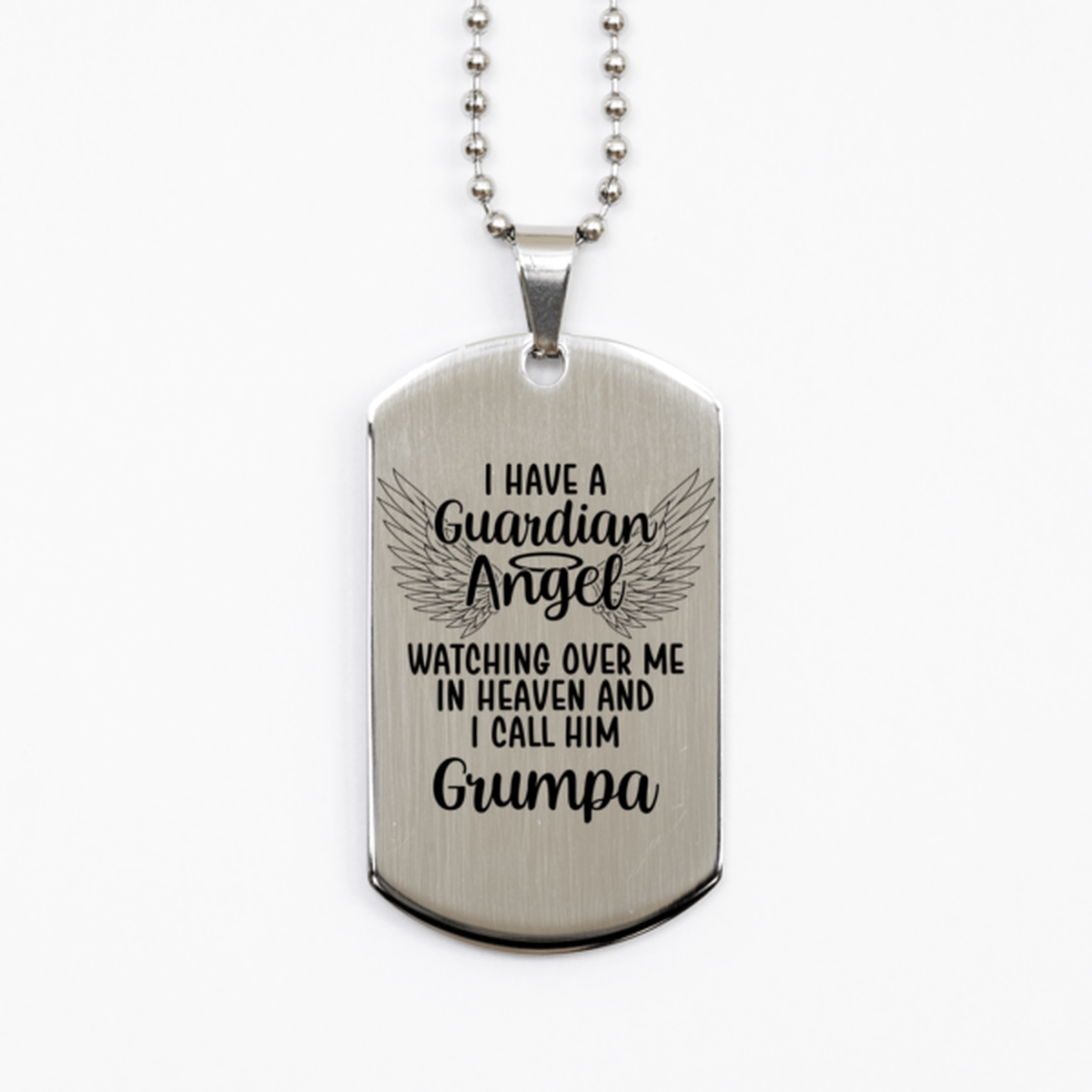 Memorial Grumpa Silver Dog Tag Necklace, Guardian Angel Grumpa Gift, Loss of Grumpa, Grumpa Death, Sympathy Gift
