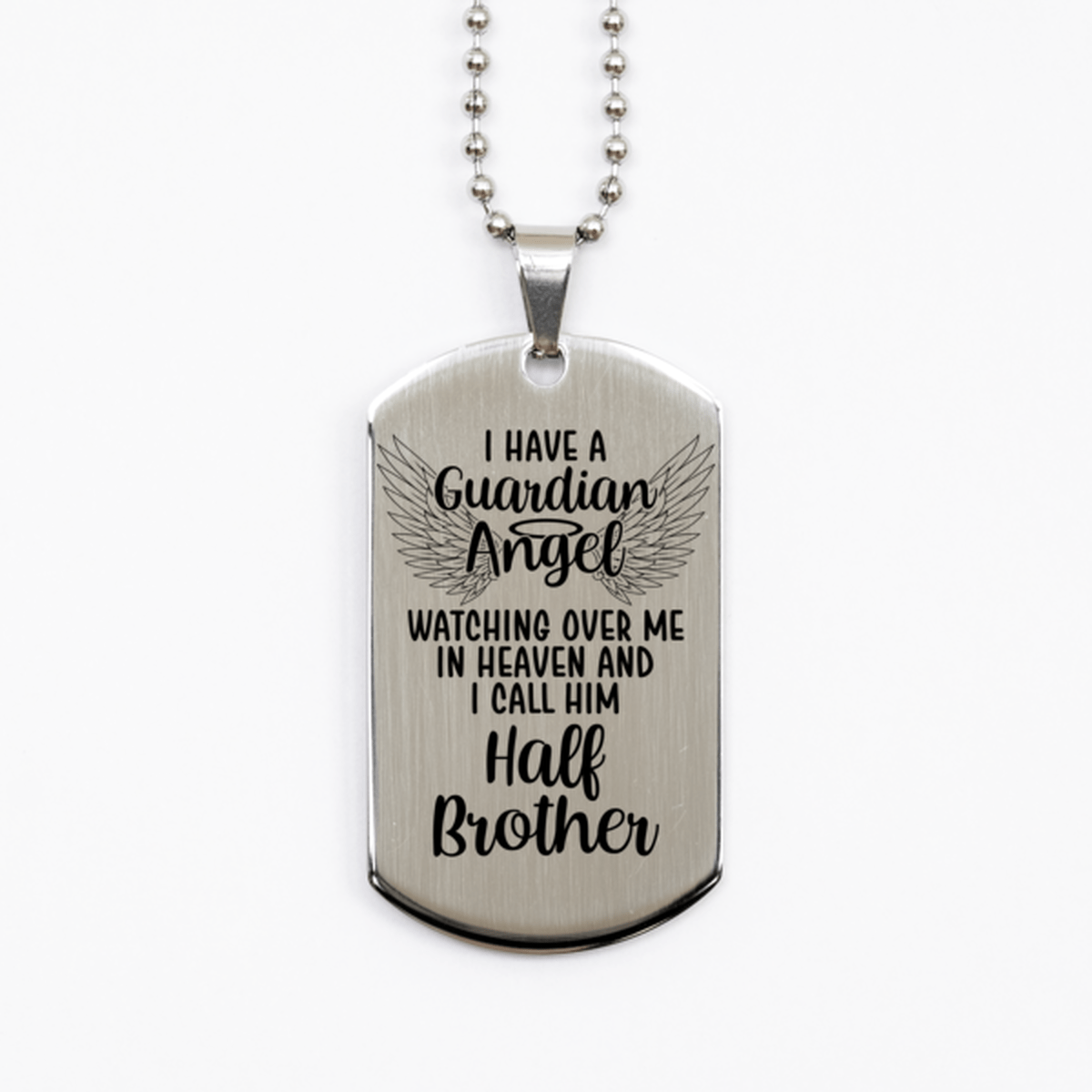 Memorial Half Brother Silver Dog Tag Necklace, Guardian Angel Half Brother Gift, Loss of Half Brother, Half Brother Death, Sympathy Gift