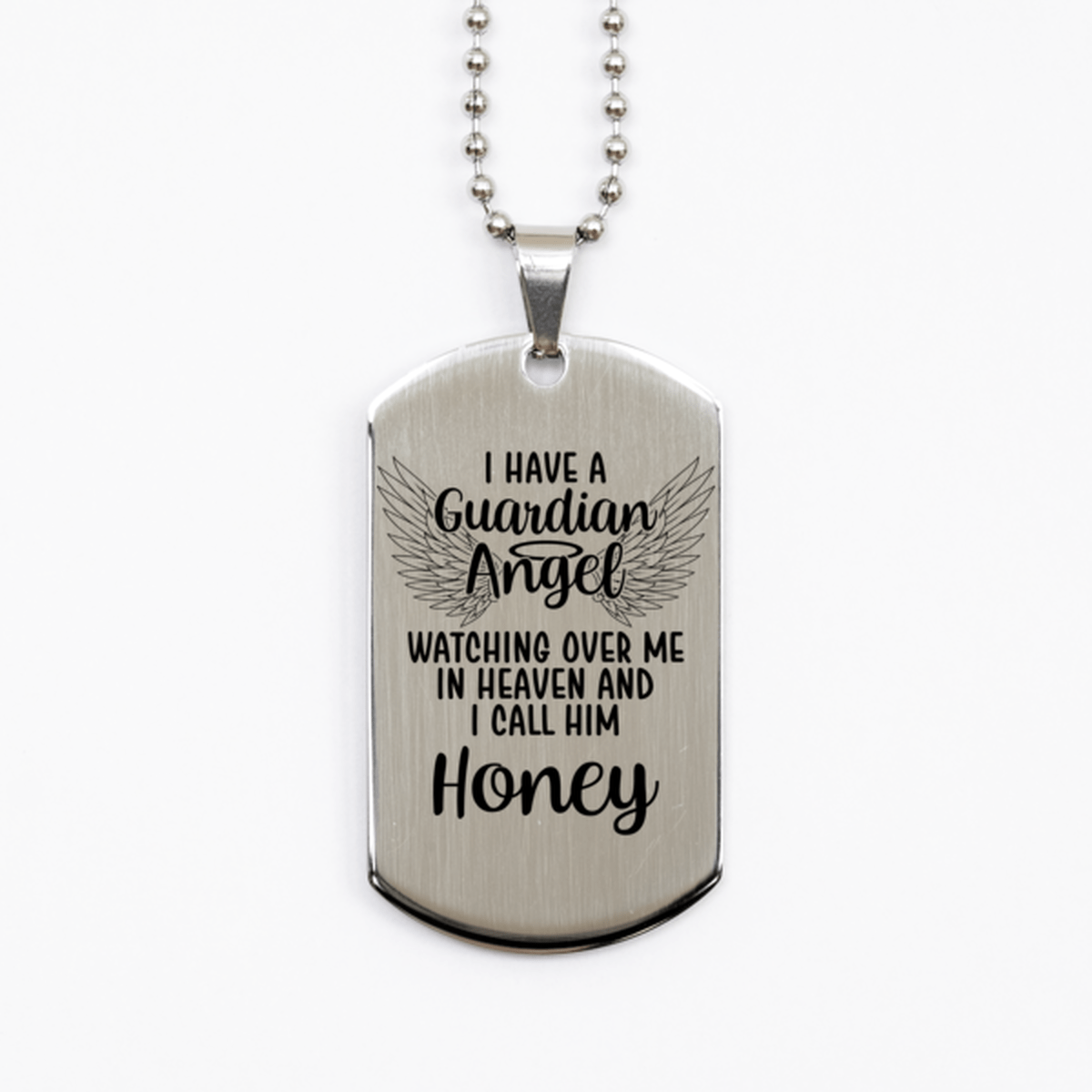 Memorial Honey Silver Dog Tag Necklace, Guardian Angel Honey Gift, Loss of Honey, Honey Death, Sympathy Gift