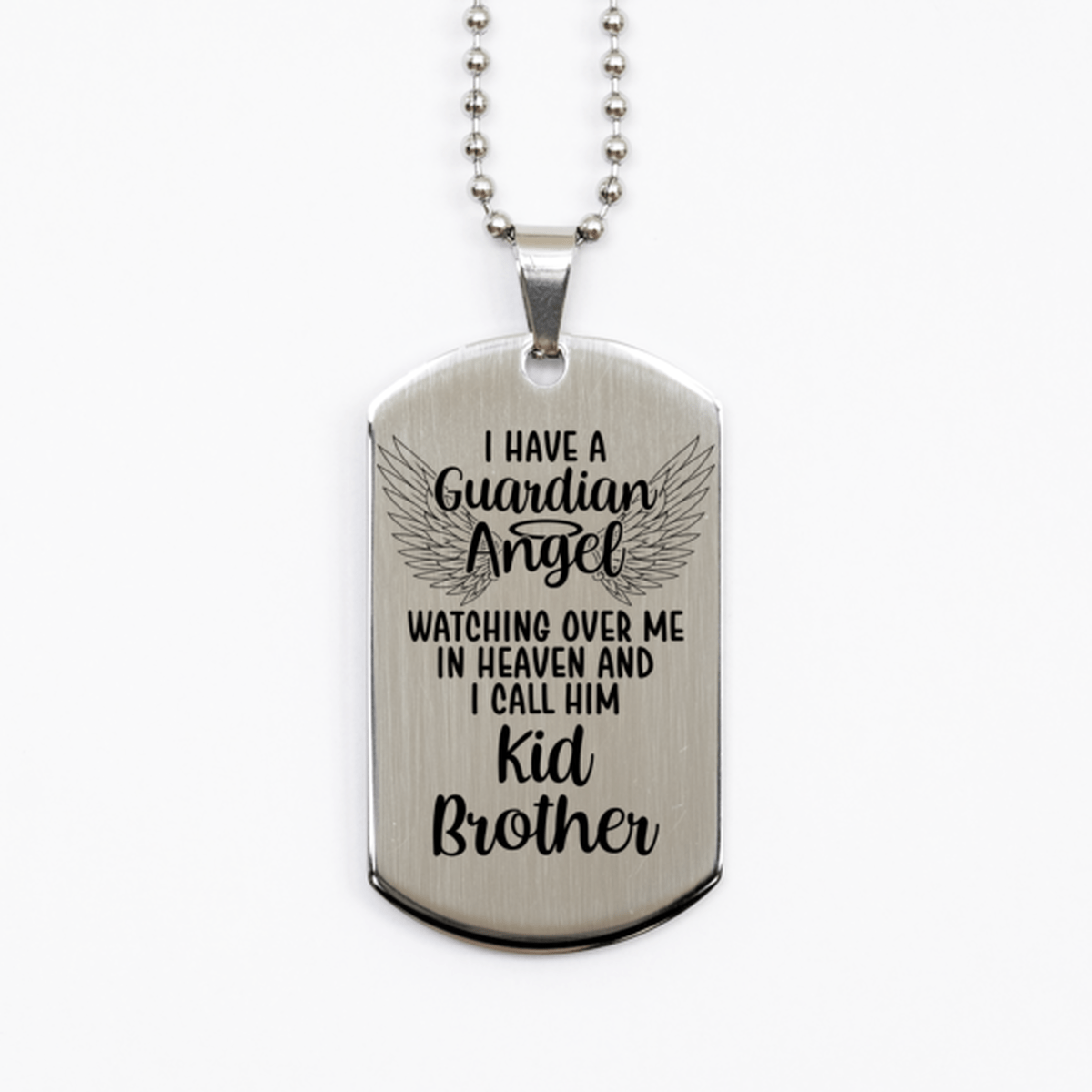 Memorial Kid Brother Silver Dog Tag Necklace, Guardian Angel Kid Brother Gift, Loss of Kid Brother, Kid Brother Death, Sympathy Gift