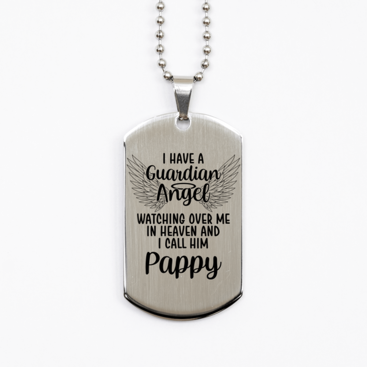 Memorial Pappy Silver Dog Tag Necklace, Guardian Angel Pappy Gift, Loss of Pappy, Pappy Death, Sympathy Gift