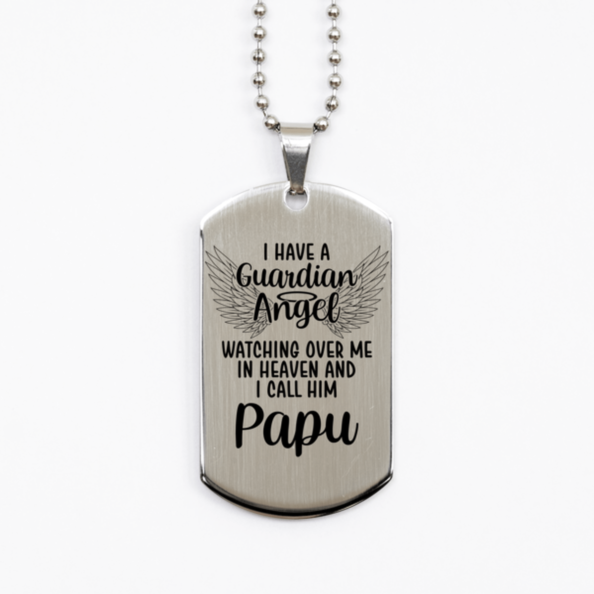 Memorial Papu Silver Dog Tag Necklace, Guardian Angel Papu Gift, Loss of Papu, Papu Death, Sympathy Gift